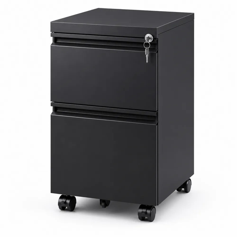 Metall Rollcontainer mit Schloss, Schwarz, 60 cm x 40 cm x 50 cm