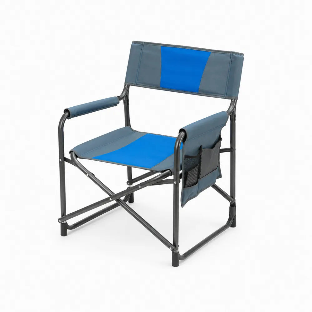 Klappstuhl mit Stahlrahmen und Polyesterbezug Blau/Grau