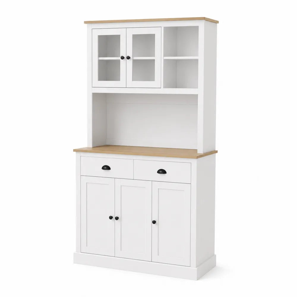 MDF Sideboard mit Eichenfurnier, 3 Türen und 2 Schubladen, weiß
