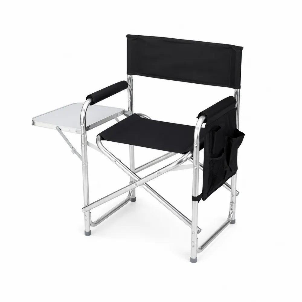 Klappbarer Regiestuhl mit Tisch Aluminium Polyester Schwarz