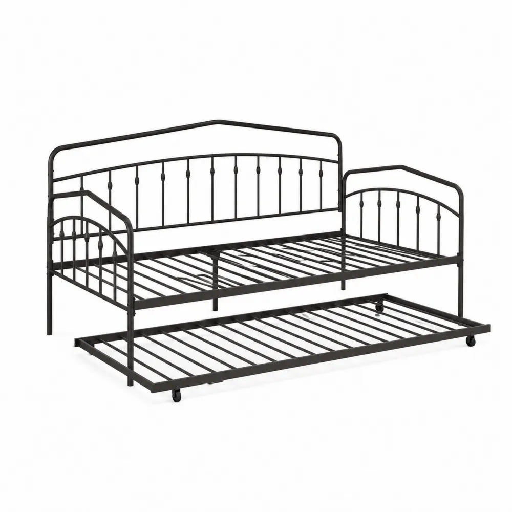 Schwarzes Metallbett mit Ausziehfunktion