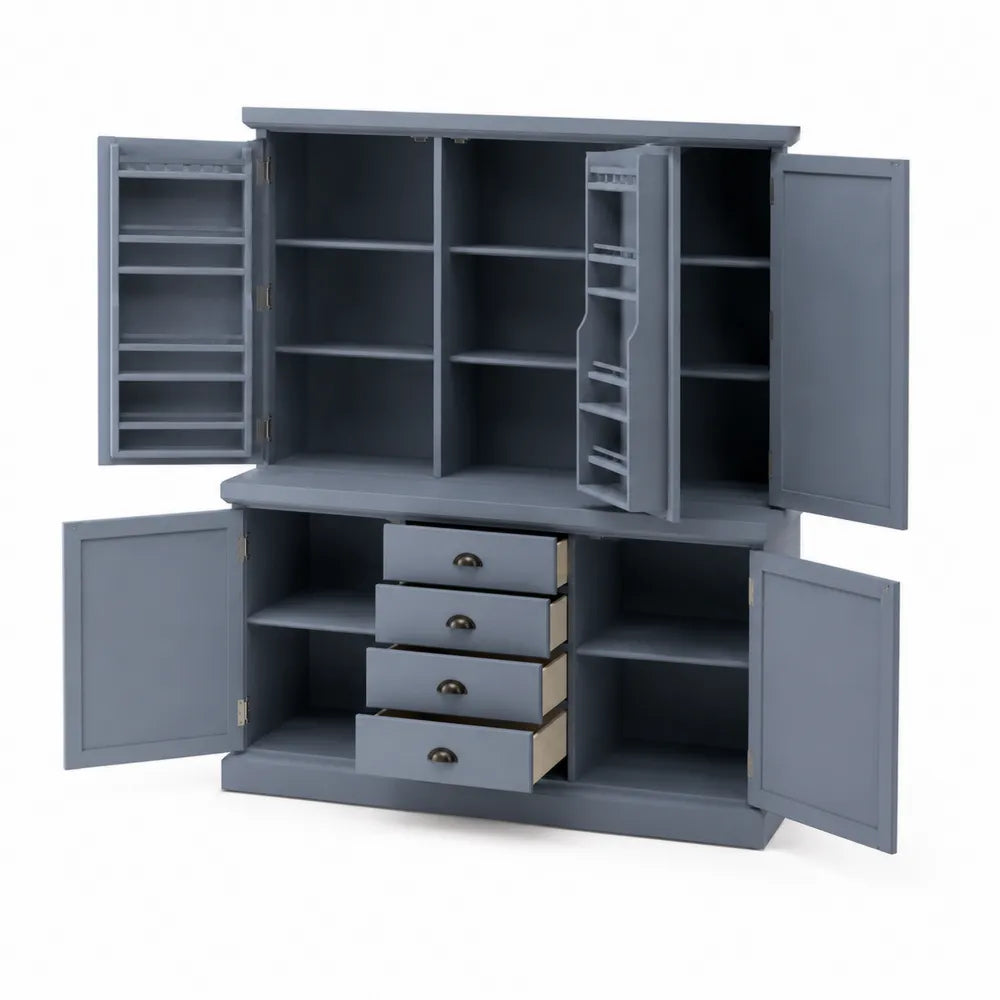 Sideboard mit 6 Türen und 4 Schubladen in Grau, Holz
