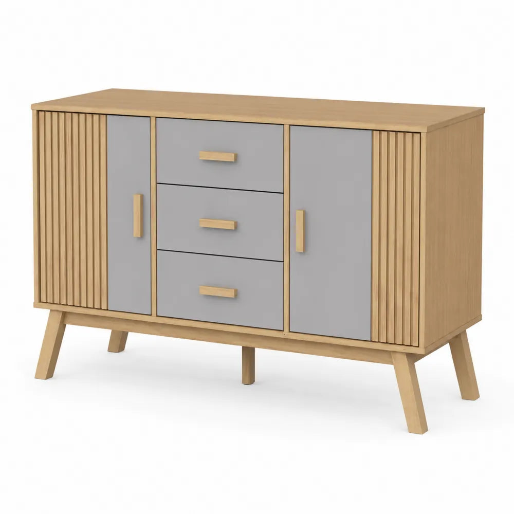 Sideboard Holz Grau mit Türen und Schubladen