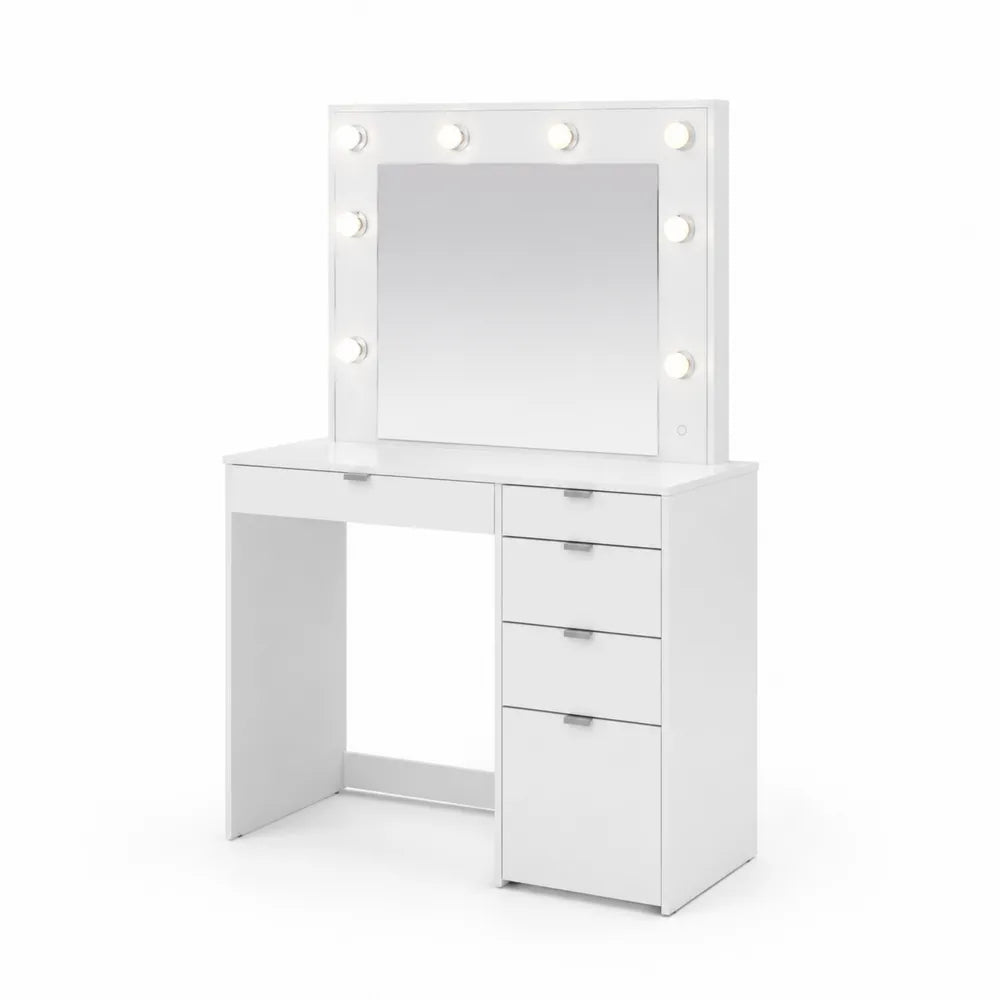 Schminktisch aus MDF mit Spiegel und LED-Beleuchtung Weiß