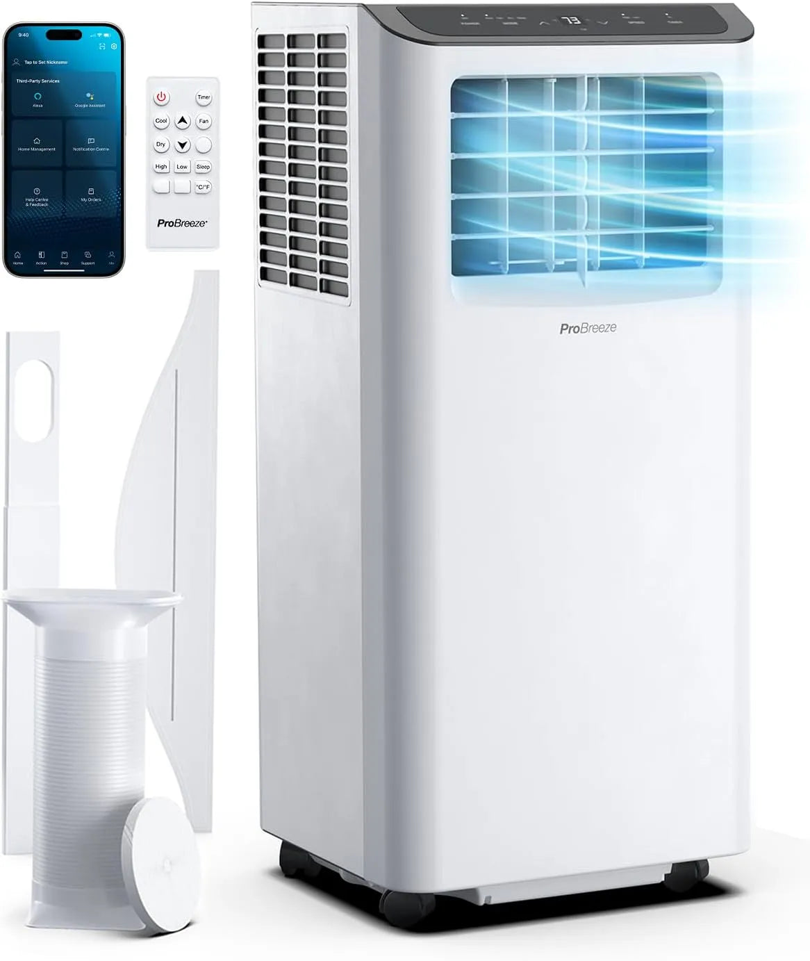 Klimaanlage 24h, Pro Breeze 4-in-1 Mobile mit 9000 BTU, Klimagerät mit Energieklasse A, Luftkühler, Ventilator, Luftentfeuchter, Nachtmodus