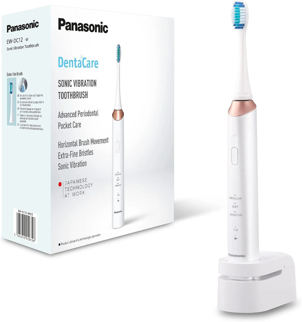 Panasonic Modell, 3 Verwendungsmodi EW-DC12, horizontal, Elektrische Zahnbürste mit Schallschwingungen, Weiß-Rosé