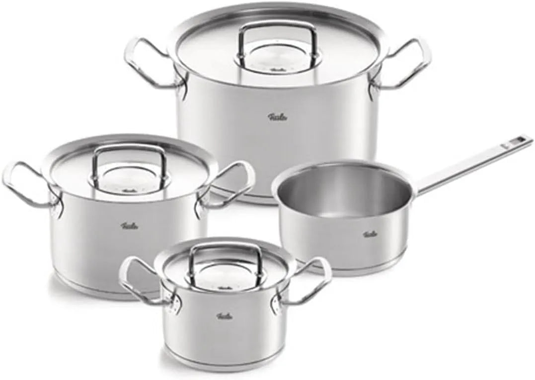 Topfset, 4-teilig, 3 Kochtöpfe, 1 Stielkasserolle-deckellos, Fissler Original-Profi Collection, Edelstahl, Koch-Töpfe mit Metall-Deckel, Induktion