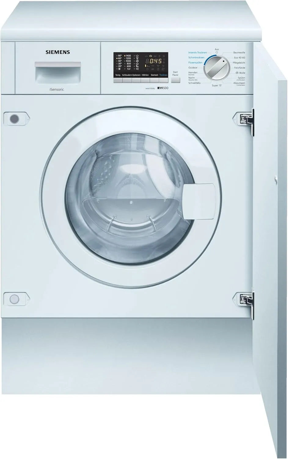 Siemens Waschtrockner WK14D543 iQ500 1400, Gewicht 7 kg Waschen und 4 kg Trocknen, Einbau, Outdoor-Programm, UpM, aquaStop