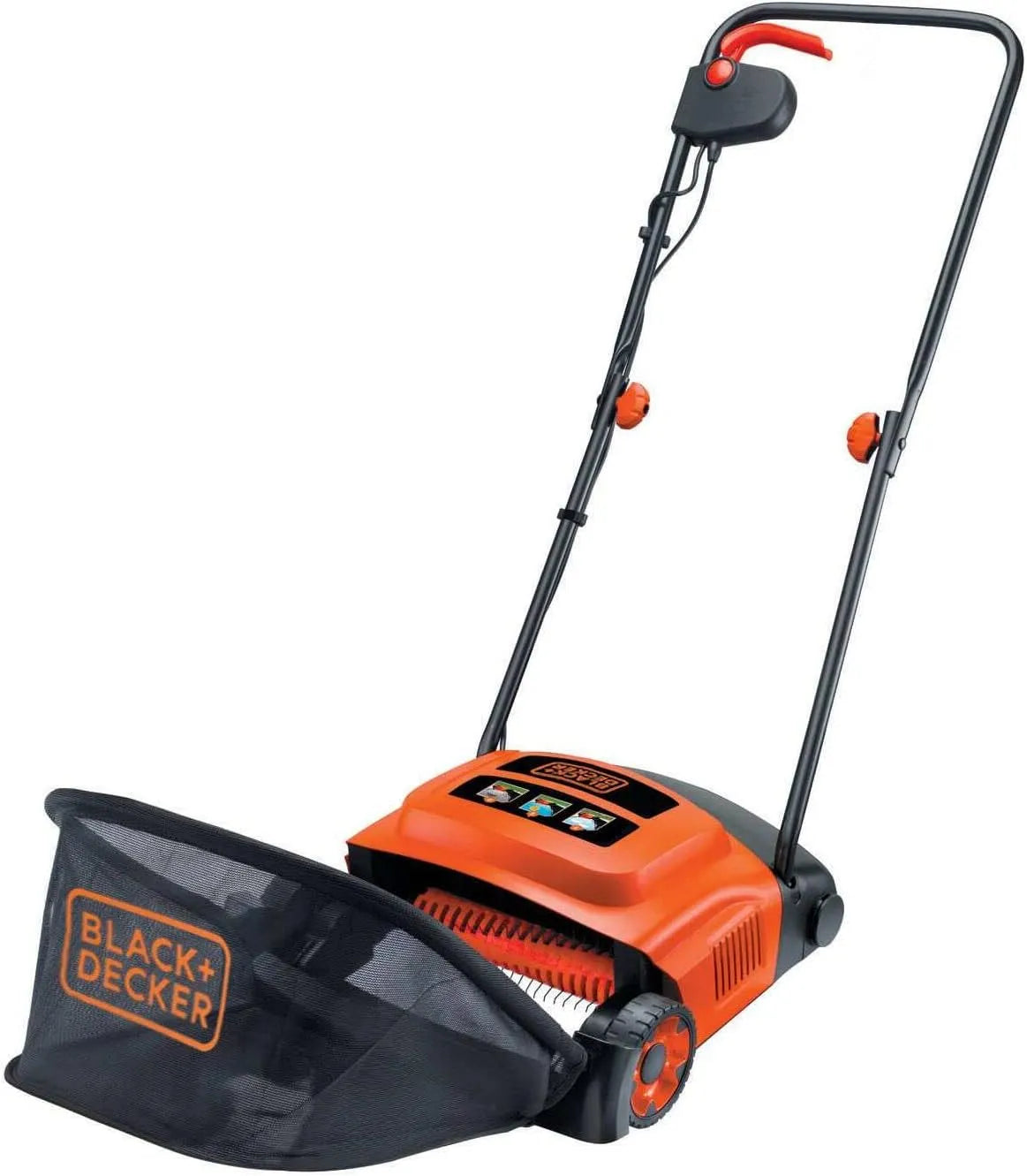 Black+Decker Modell, 30 cm Arbeitsbreite GD300, Leistung 600W, 3 Arbeitshöhen, Vertikurierer Elektrisch Rasenlüfter elektrisch