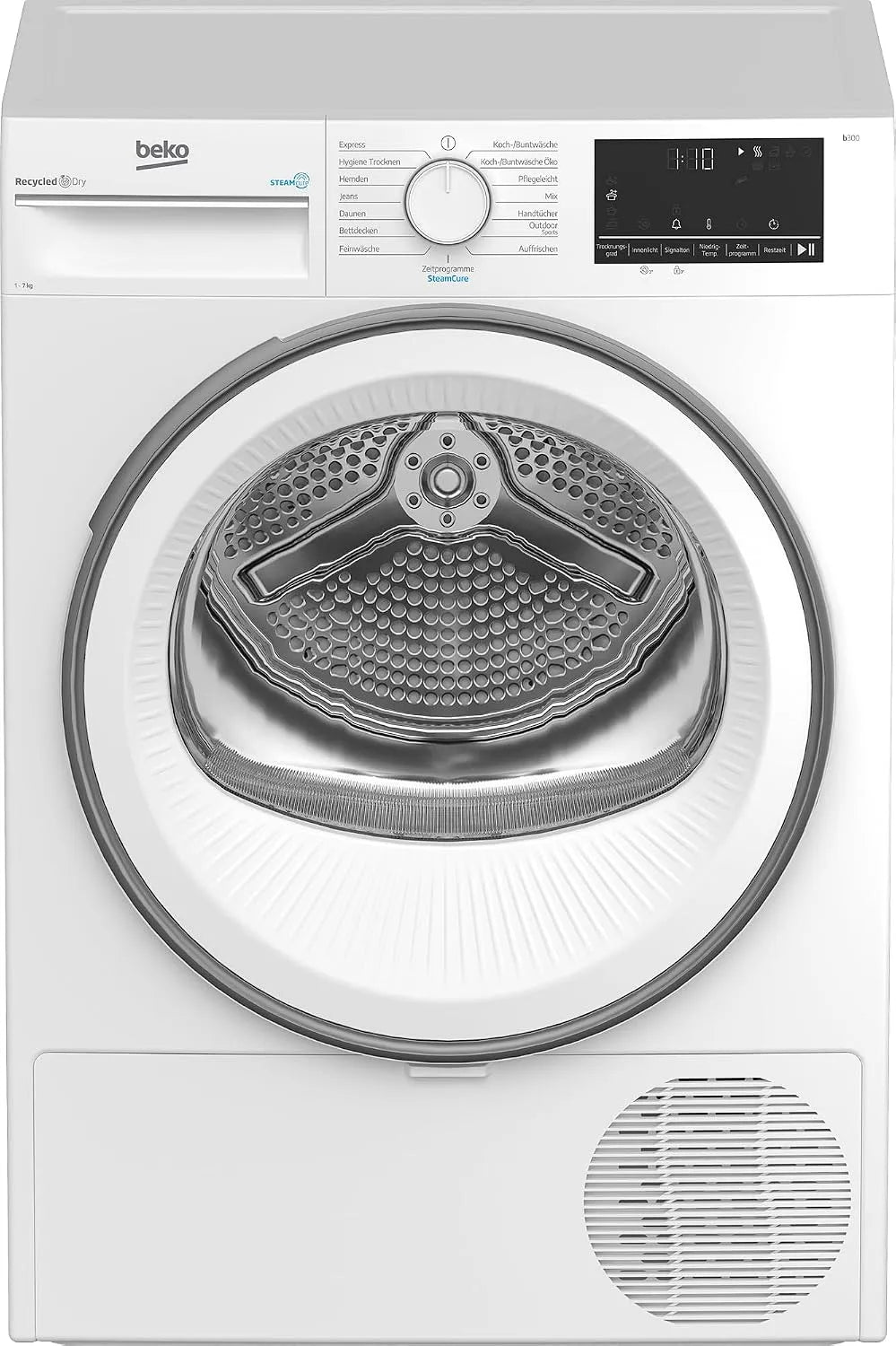Beko Wäschetrockner B3T41239A, Gewicht 7 kg, 54,3 cm tief, 15 Betriebsprogramme, Frontbeladung Wärmepumpentrockner, SteamCure, Dampffunktion, Weiß