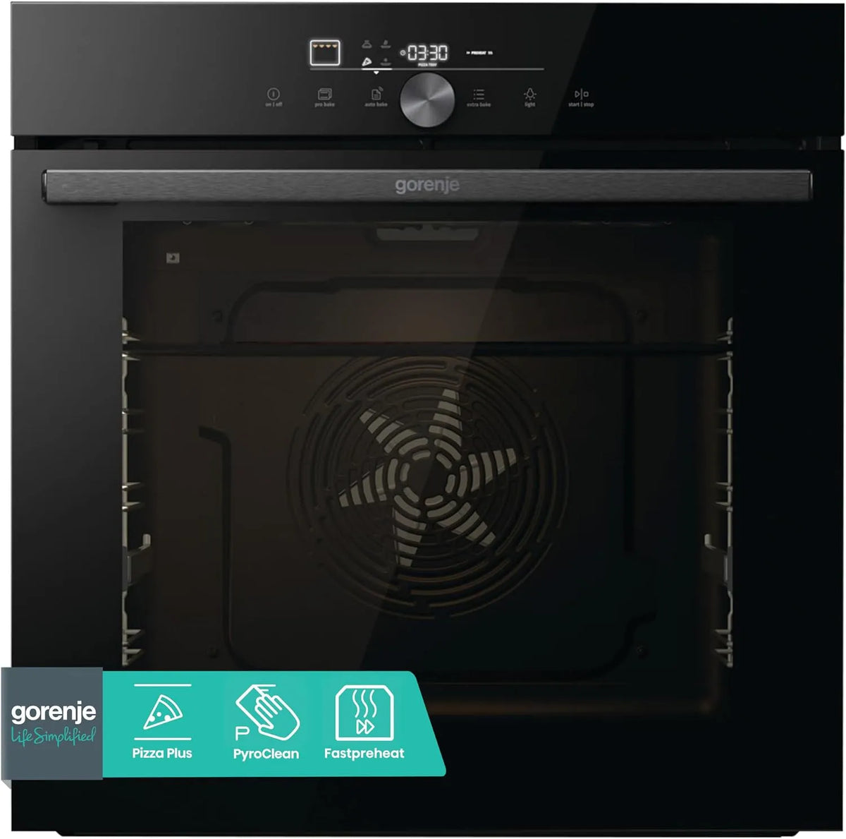 Gorenje Backofen GO66E PIZZA350C, Fassungsvermögen 77L, Pizzamode 350°C, OptiBake Einbau, PizzaPlus, PyroClean, Heißluft, AirFry, PerfectGrill