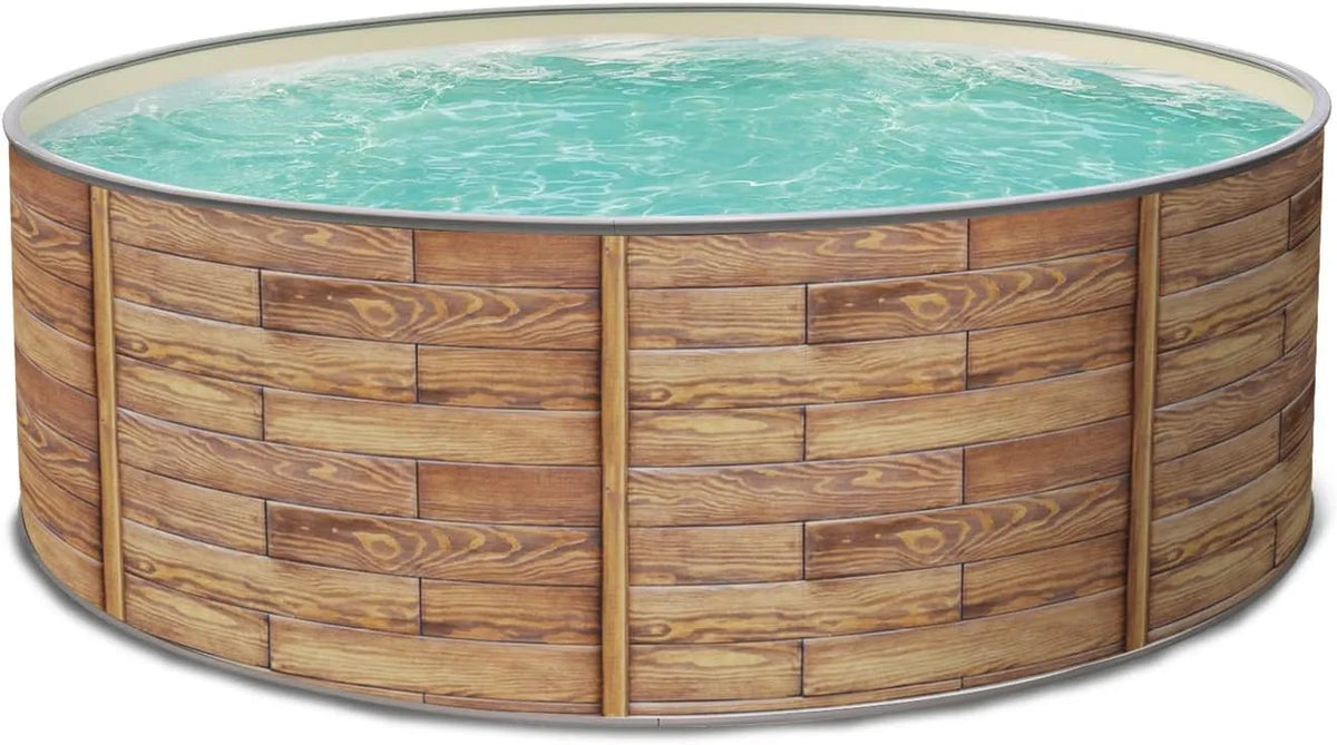 Paradies Pool, inklusive. Skimmer Set Leiter Pumpe Sandfilter, Poolfolie in Sand 0,8mm, Stahlwandpool Holzoptik, Handlauf Farbe Grau, Maße 400x120cm