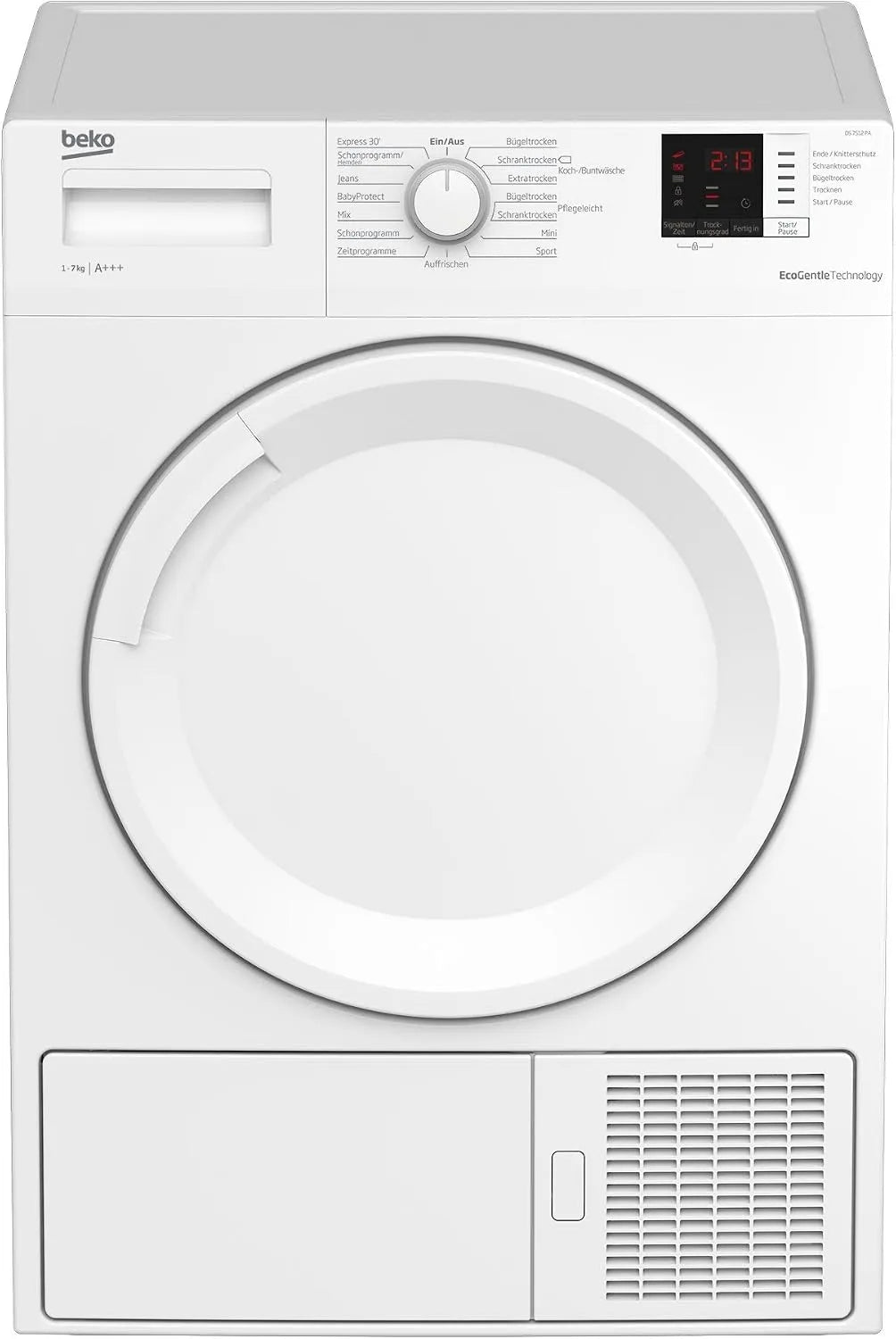 Beko Wärmepumpentrockner DS7512PA b100, Gewicht 7 kg, Express 30' Programm, 15 Betriebsprogramme, Kombinierter Filtermechanismus, Sanftes Trocknen