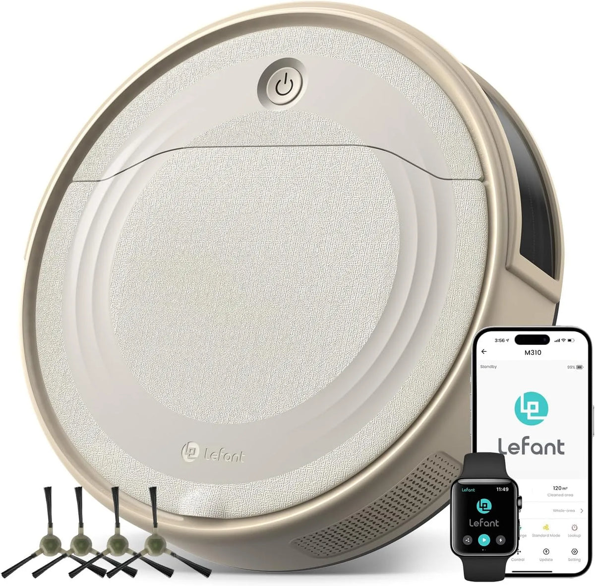 Staubsauger M310 4500 LEFANT, Saugroboter mit Pa Saugkraft, 180 Minuten Akkulaufzeit, Steuerung per WLAN, Hindernisvermeidung, App und Alexa
