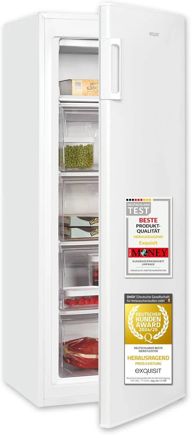 Exquisit Gefrierschrank GS5230-H-040D, Gross 55cm Breite, Tiefkühlschrank Groß 168 L Volumen, 4* Gefrieren, weiss, Türanschlag wechselbar