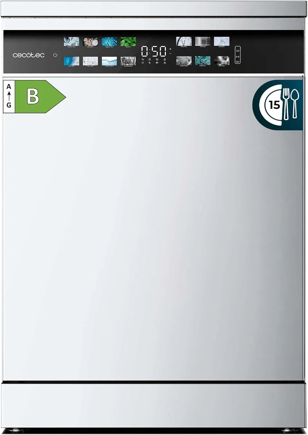Cecotec Geschirrspüler 6700, in freistehender Ausführung Bolero Aguazero B. 15 cke, Breite 60 cm, Inverter Plus Motor, XXL Fullcolor Display, WeiÃŸ