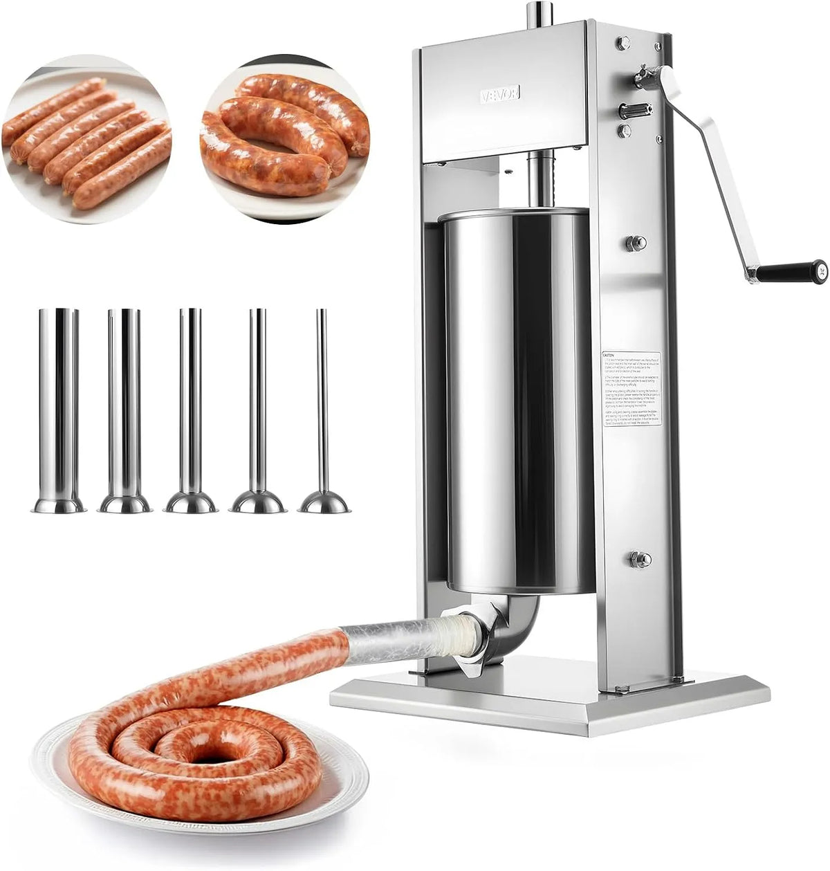 Vevor Manueller Wurstfüller 15 L, Vertikale Wurstfüllmaschine mit 2 Geschwindigkeitsstufen, & 5 Füllrohren & Griff, Schnell, Langsam