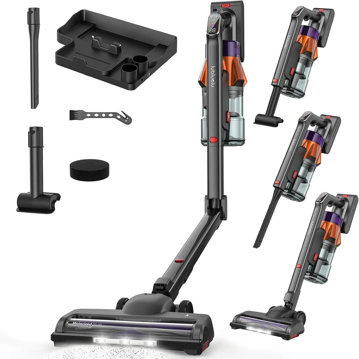 Staubsauger Lubluelu Akku, 55 kPa, Leistung 600 W, bis zu 65 Min. Laufzeit, 7-stufiges Filtersystem, kabellos, selbststehend & faltbar, für Tierhaare