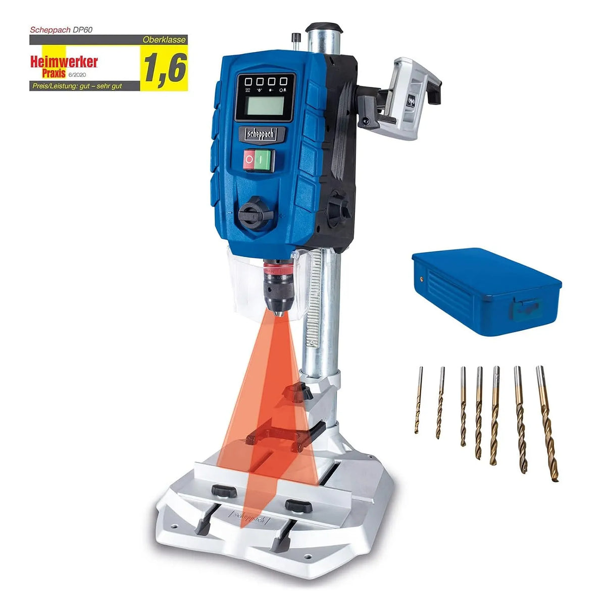 Scheppach Bohrmaschine DP60 2600 min-1, Leistung 710 W, 2-Gang mit variabler Drehzahl: 170–880/490, LED-Licht & Laser, Bohrfutter 1,5–13mm