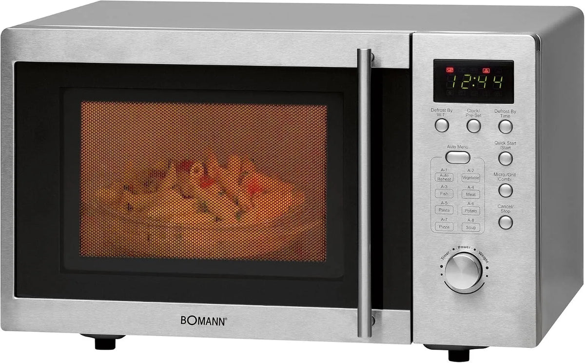 Bomann Mikrowelle MWG 2211 U, Fassungsvermögen 20L Garraum, mit Grill, mit Drehteller, Silber, 1000 Watt, klein mit 8 Programmen, CB