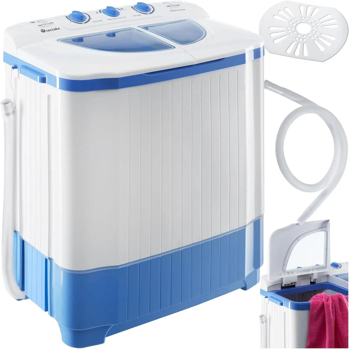 Waschmaschine, mobile 4,5 kg Mini + 3,5 kg Wäscheschleuder Kombination, tectake portable, Toplader für Camping und Reise, Toploader Reisewaschmaschine