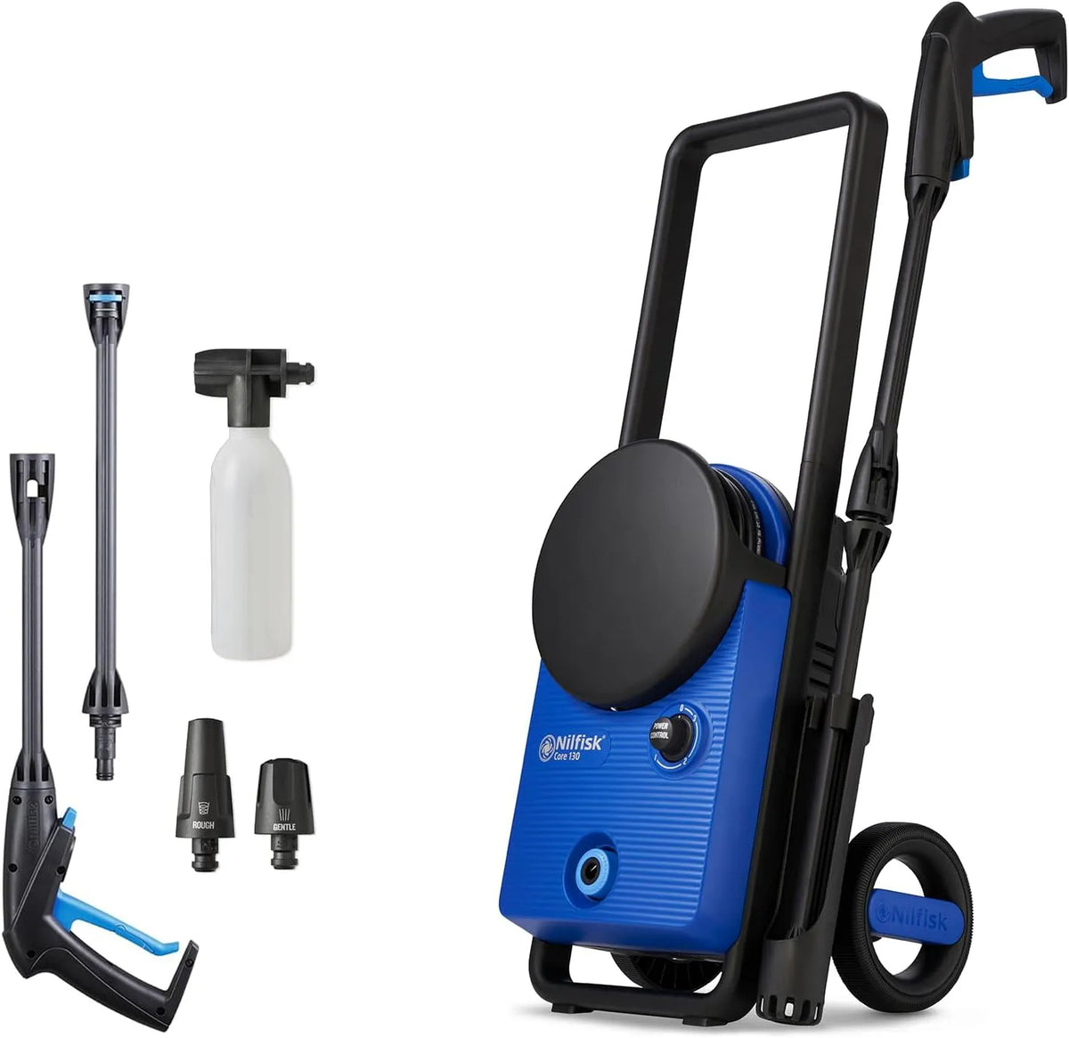 Nilfisk Hochdruckreiniger, Core 130 Bar Druck mit PowerControl, Leistung 1500 W, Mini Pressure Washer Für Terrassen, Werkstätten und Autos