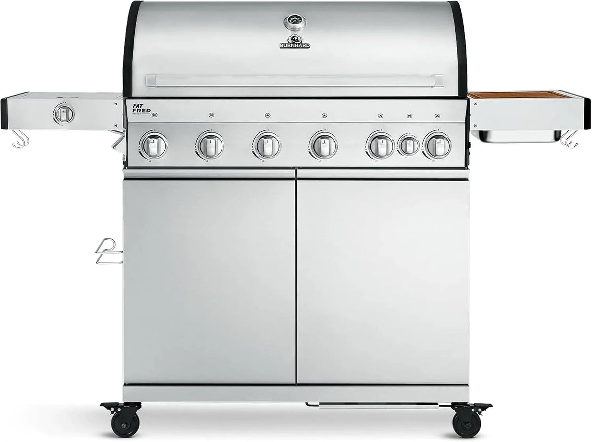 Gasgrill BURNHARD, 6-Brenner inklusive. BACKBURNER, 900°C Infrarot-Keramikbrenner, Seitenkochfeld, Edelstahl-Grillrost, Grillabdeckung