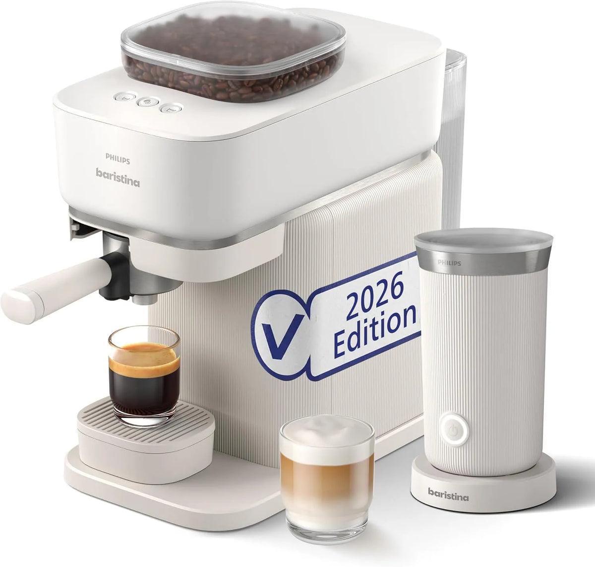 Philips Espressomaschine BAR308/00, Kaffeemaschine mit Mahlwerk & Siebträger, Tampen & Brühen, Naturweiß, 16 Bar, leichte Reinigung