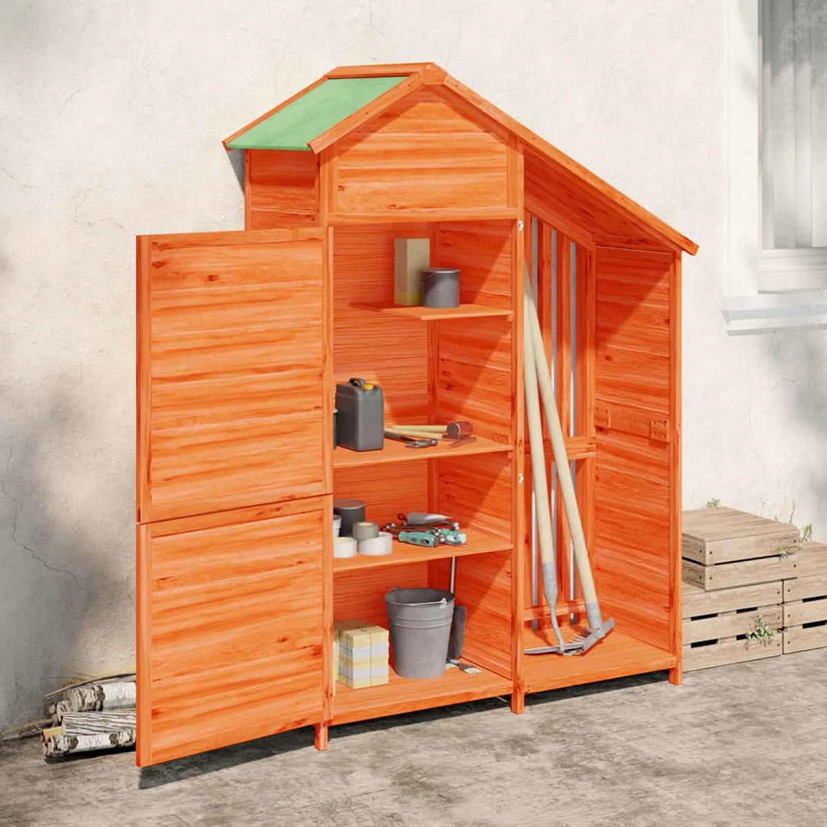 Geräteschuppen Braun, Gecheer Gartenschrank Holz Gerätehaus Gartenhaus Geräteschrank Werkzeugschrank