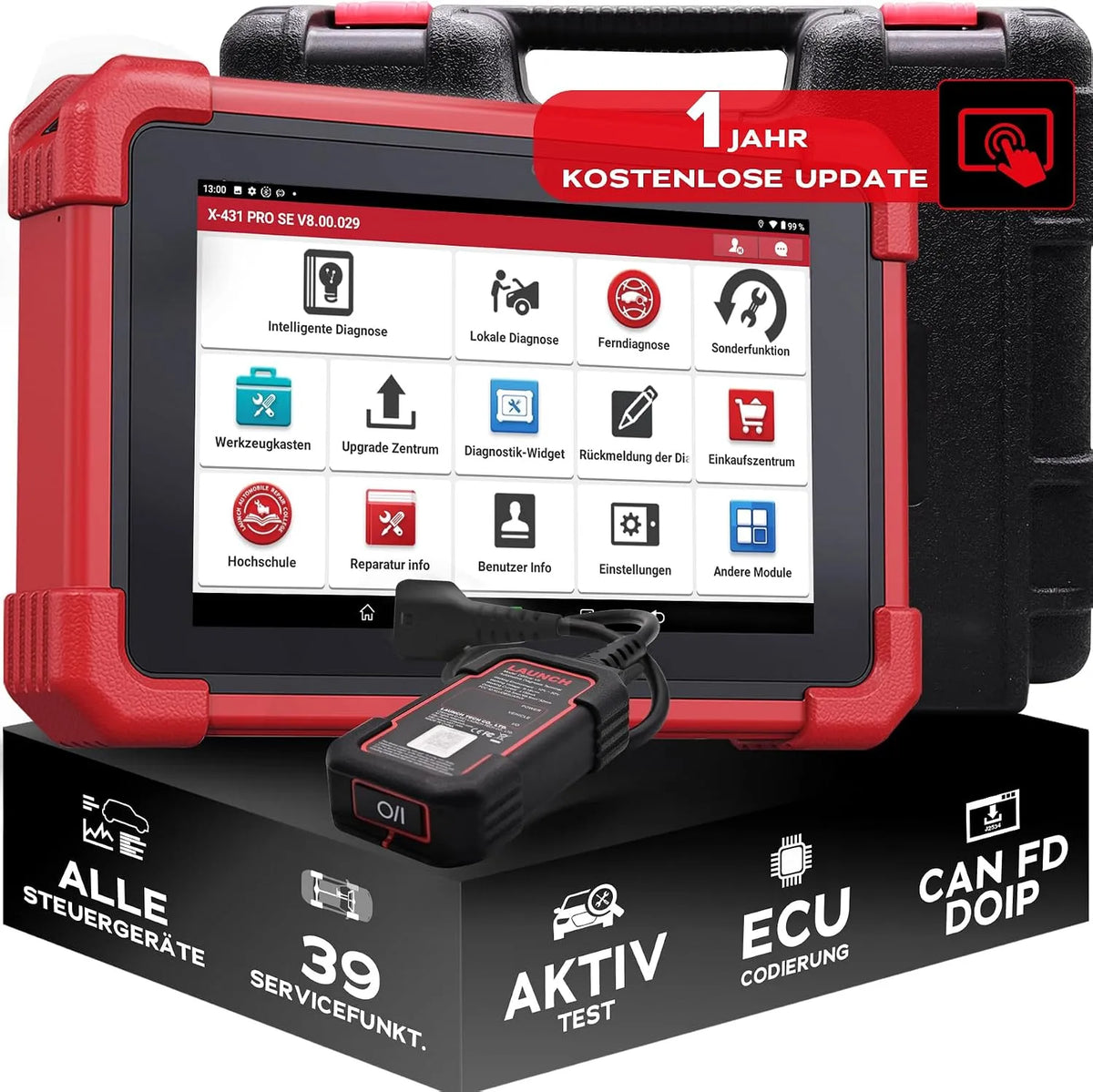 PRO SE KFZ-Diagnosegerät für alle Systeme Modell X-431 OBD2 LAUNCH, 39+ Servicefunktionen Öl, Alle Steuergeräte, EPB, DPF, Batterie, VAG Funktionen