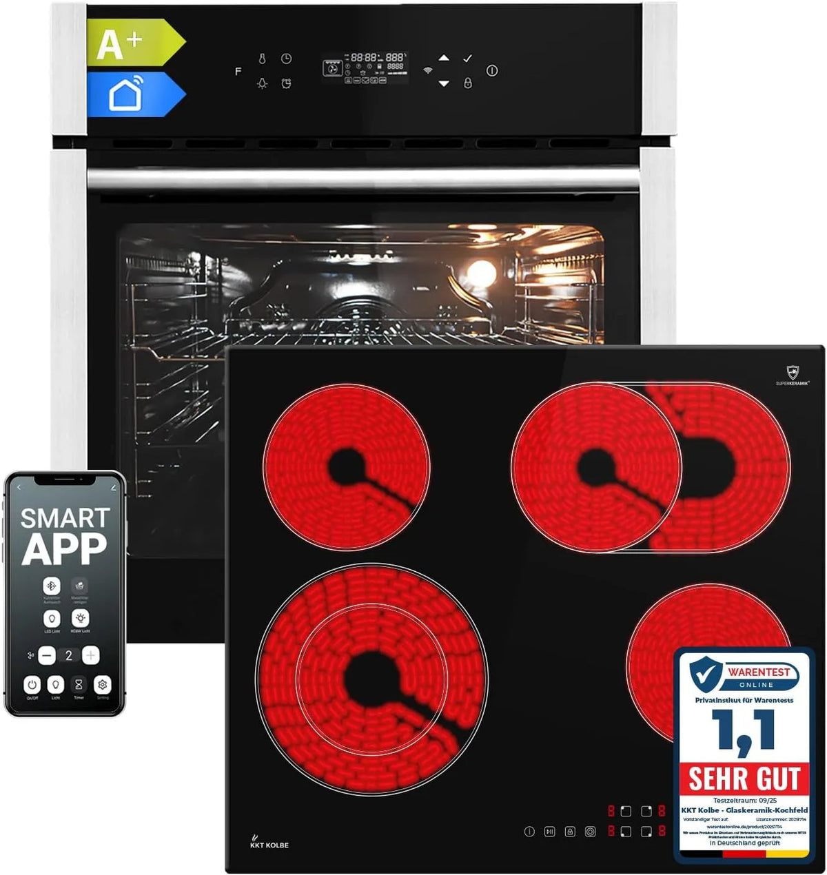 Kochfeld EB8313HC CH5901RL SET8313HCCH59RL, Breite 59cm, Wärmeschutzverglasung, Grill, Heißluft, Kindersicherung, 60cm Einbaubackofen, Pizzafunktion