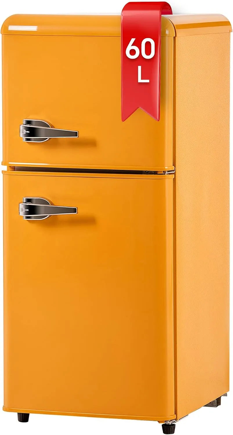 Kühlschrank Retro,. Gefrierkombination. 86,8 cm hoch, 45,5 cm breit, mit 60 Liter Gesamtvolumen, Fassungsvermögen 22 Liter Gefriervolumen. 163 kWh
