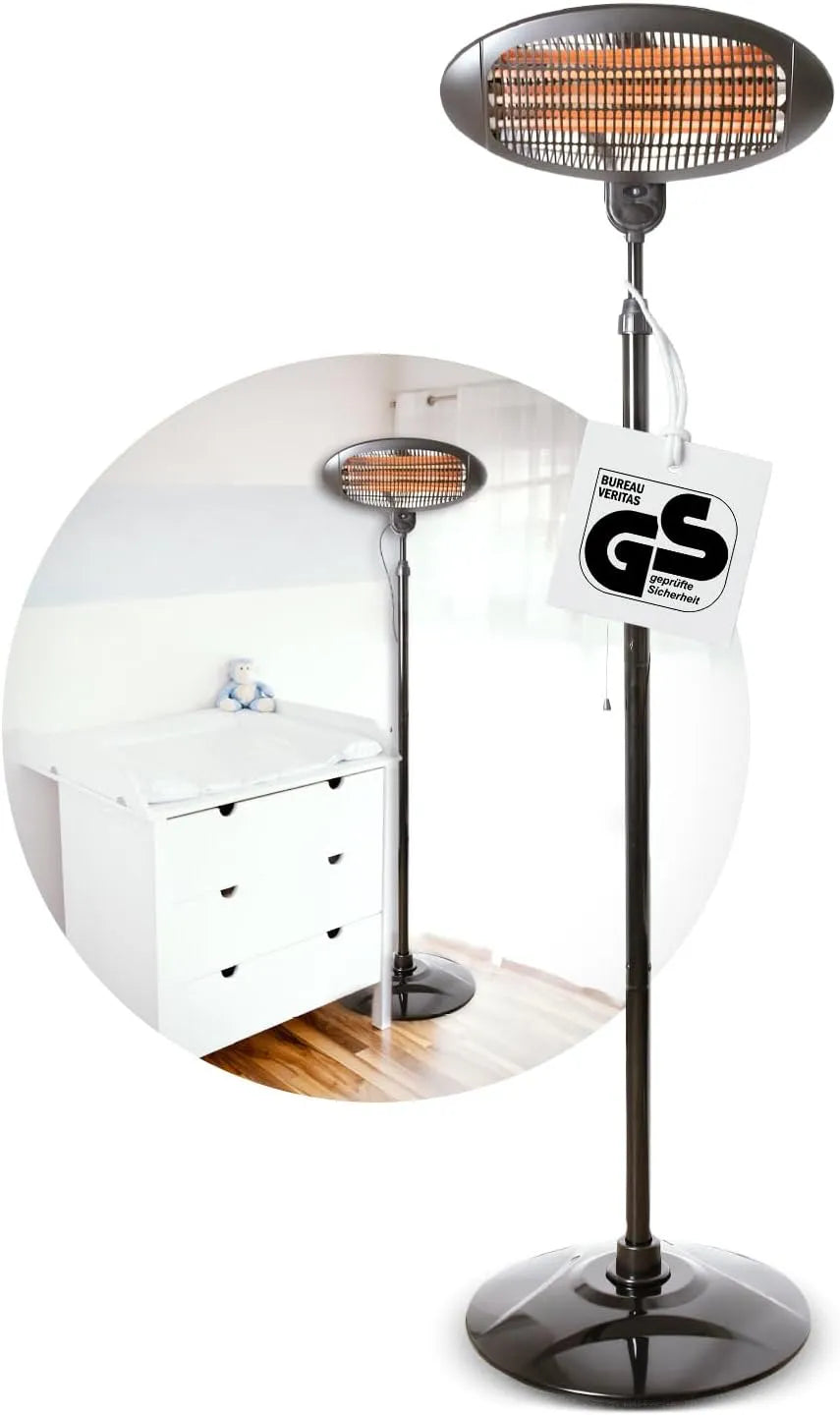 Modell Heizstrahler, Höhenverstellbar 120-210 cm BS 55 2in1, 2000W Leistung, Standheizstrahler, Fassungsvermögen 3 Leistungsstufen, in Schwarz