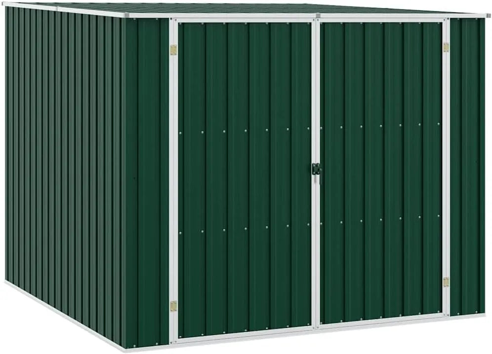 VidaXL Gerätehaus, ohne Boden Doppeltür Schrägdach Geräteschuppen Schuppen Gartenhaus Gartenschuppen Grün 195x198x159cm Verzinkter Stahl