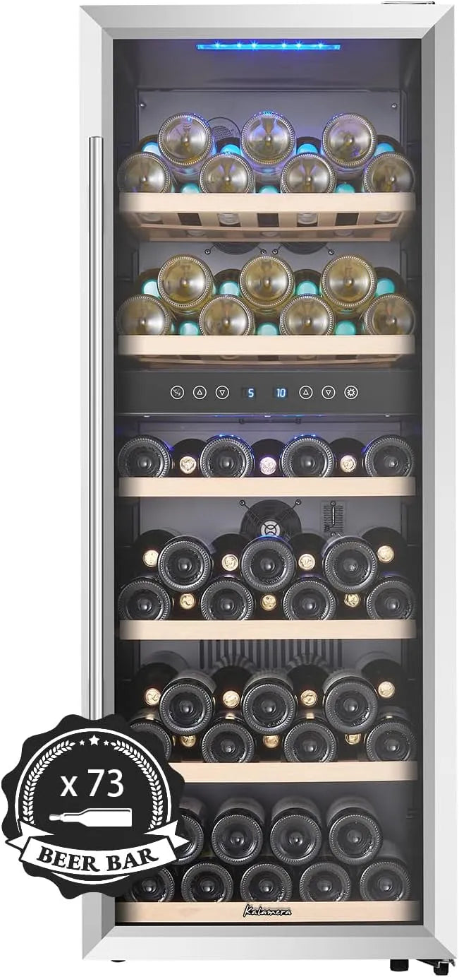 Kühlschrank C/10-18 KRC-73BSS, bis zu 310 mm Höhe, Fassungsvermögen 200 Liter, Edelstahloptik, Kalamera Weinkühlschrank 2 Zonen, 73 Flaschen