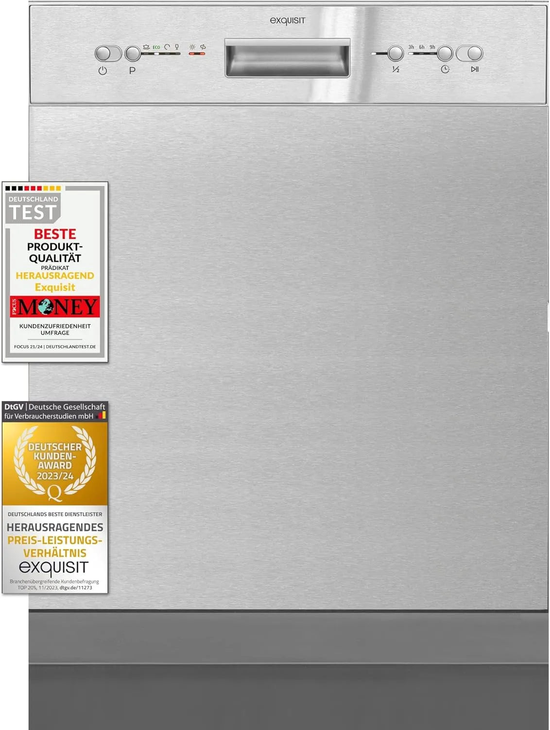 Exquisit Geschirrspüler EGSP6112-EF-030E, Spülmaschine 60 cm Unterbau, 12 Maßgedecke, inox, Einbaugeschirrspüler
