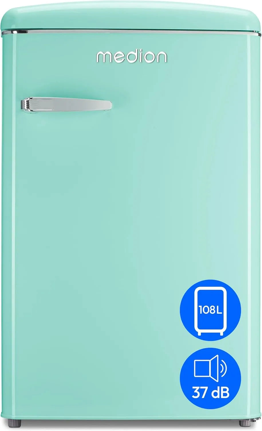 Kühl-Gefrierkombination MD 37790 MEDION Retro, Fassungsvermögen 13L 4 Sterne Gefrierfach, LED Innenbeleuchtung, grün, Fassungsvermögen 95L Kühlschrank