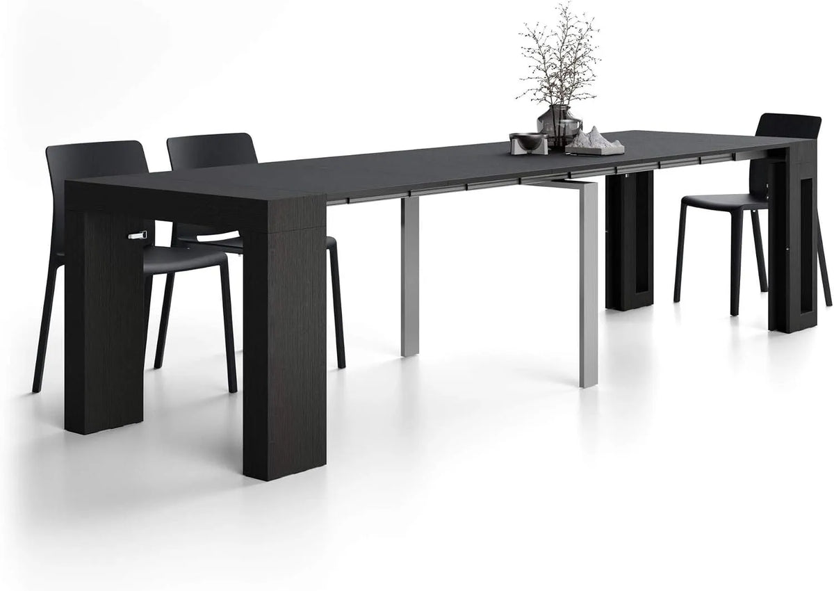 Modell x90 MOBILI FIVER, ausziehbarer Konsolentisch mit Halterung für Verlängerungsplatten, 45, 305, cm, Evolution, Made In Italy, Esche