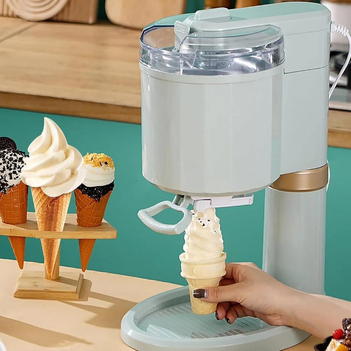 Eismaschine, Fassungsvermögen 1L Softeismaschine für Zuhause, Kompakte Eiscreme Maschine für Bar und Café, Automatische Mini