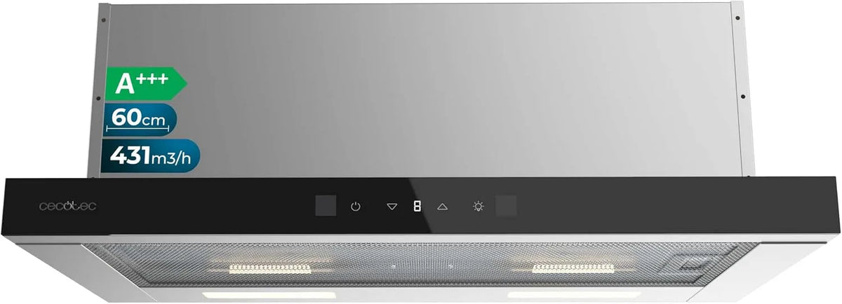Cecotec Dunstabzugshaube, Teleskop 60cm Bolero Flux, 431,2 m³/h, Energieklasse A+++, DC-Motor, mit langlebigen Komponenten