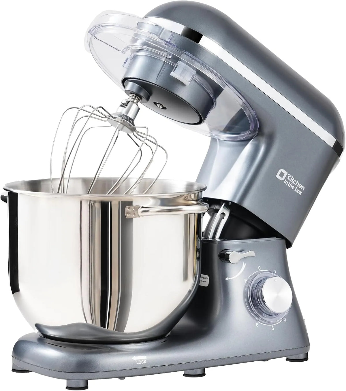 Küchenmaschine, 6 Geschwindigkeits Teigmaschine mit Rührhaken, Knethaken, Farbe Grau, Fassungsvermögen 7,5 L Knetmaschine 1400 W, Kitchen in the box