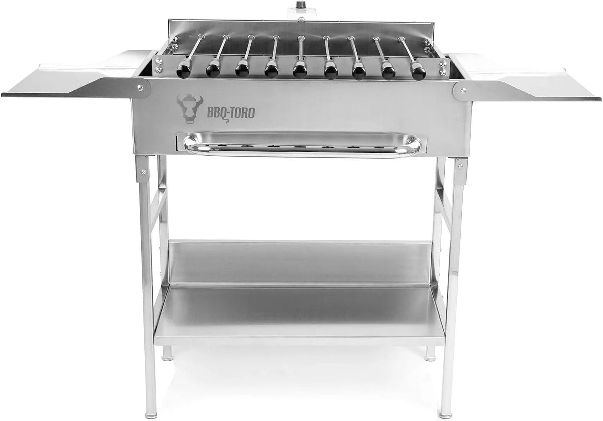 Grill, mit Netzstecker und USB, Edelstahl mit Drehspiess Aufsatz 9 Spießen Grillrost und Motor, Grillspieß, Mangal Schaschlik