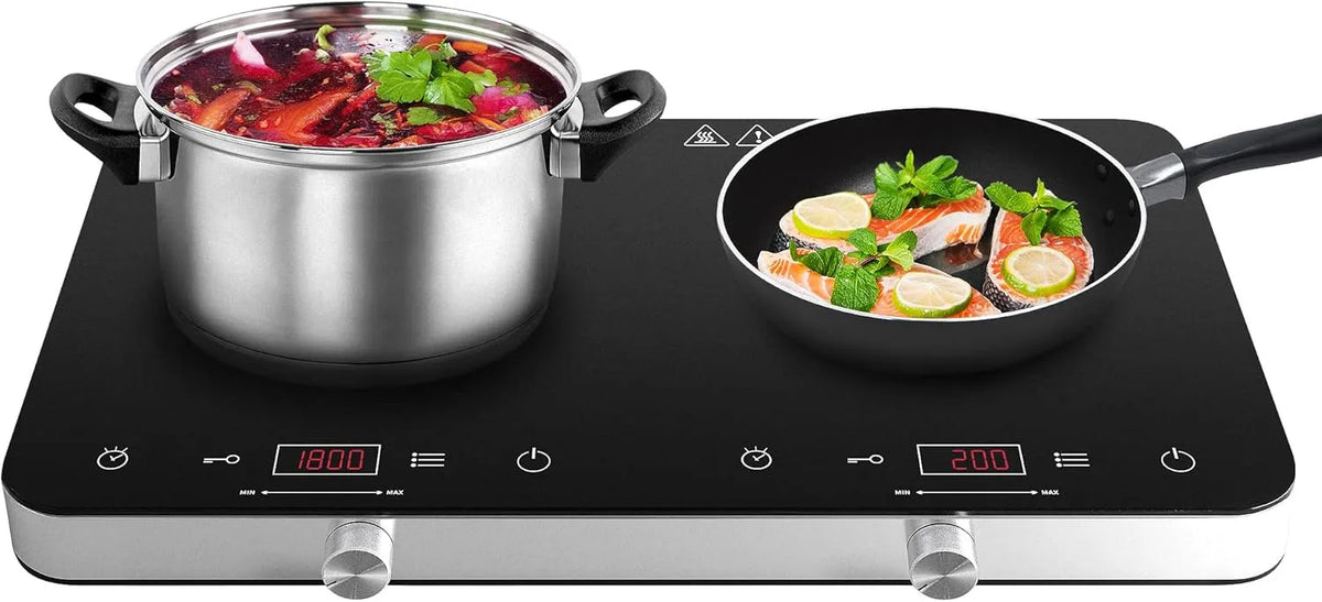 Induktionskochfeld 4-Stunden-Timer, 2 Platten, Leistung 3500W Max, 10 Temperaturstufen, Unabhängige Steuerung, Ideal für Heimküche & Camping