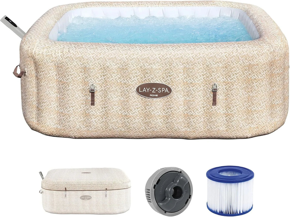 Bestway Whirlpool Lay-Z-SPA Rome AirJet, Maße 201 x 201 x 71 cm, 7 Personen, 180 AirJet-Düsen, TÜV Rheinland, Energiesparend, App-Steuerung