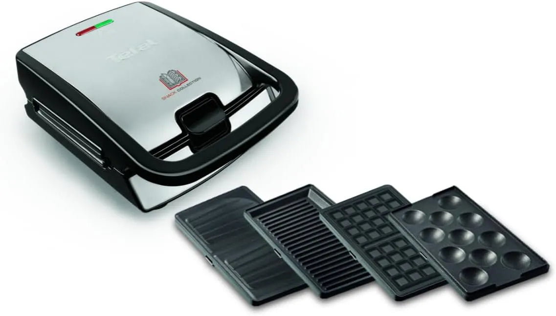 Tefal Modell SW854D, Inklusive 4 antihaftbeschichter Plattensets, Kombigerät, Panini, Sandwich, Edelstahl, Snack Collection 4-er Set, Leistung 700W