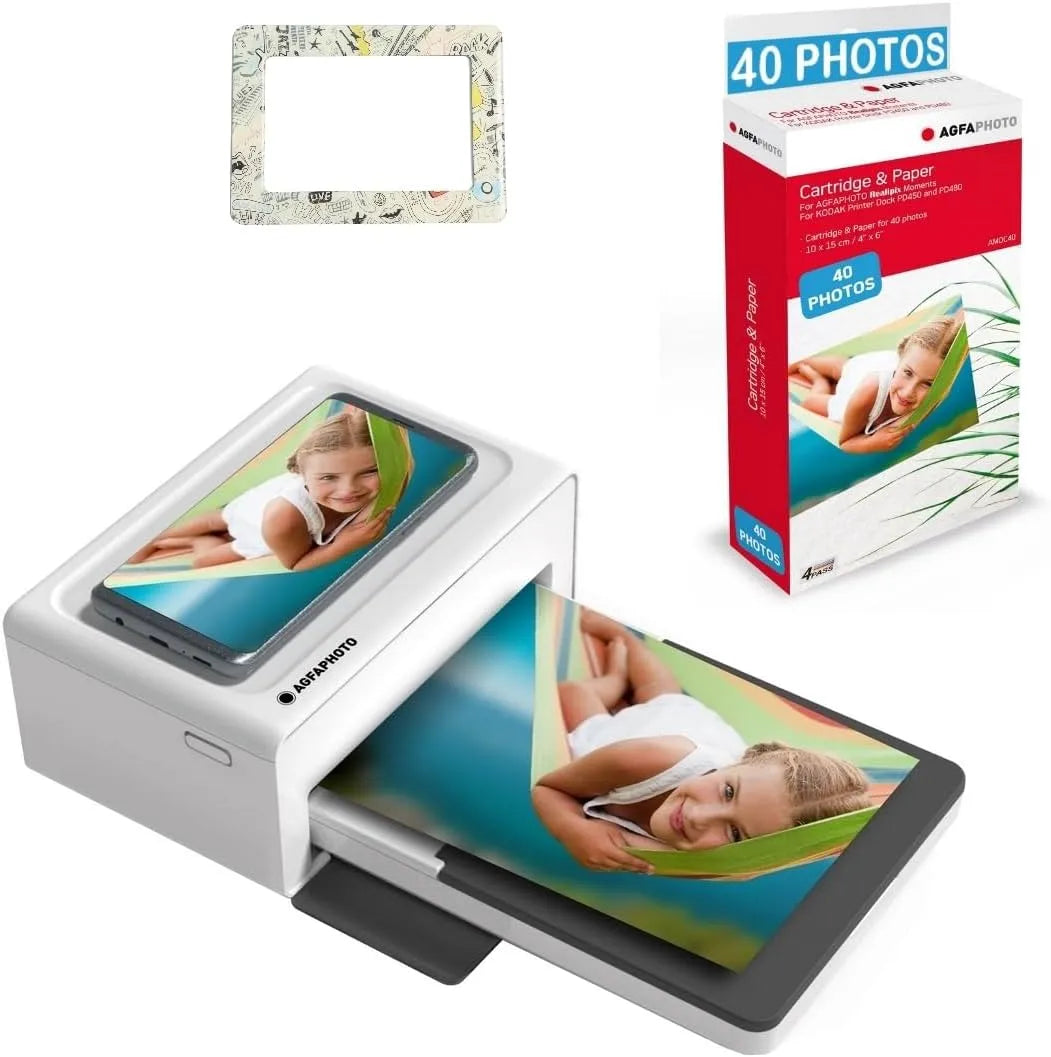 4Pass AgfaPhoto Realipix, Bluetooth Photo Printing 10x15 cm, Thermal Sublimation, iOS und Android, Weiß