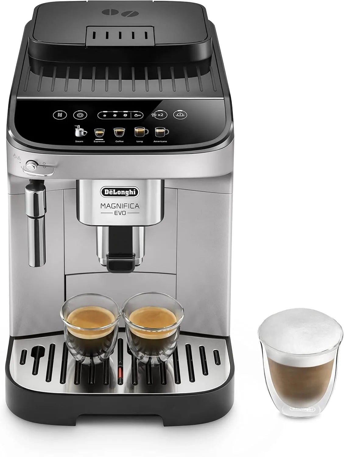 Kaffeevollautomat ECAM292.33.SB, De'Longhi Magnifica Evo, Espresso Kaffeemaschine, 4 One-Touch-Getränke, Cappuccino, Soft-Touch-Bedienfeld, Silber