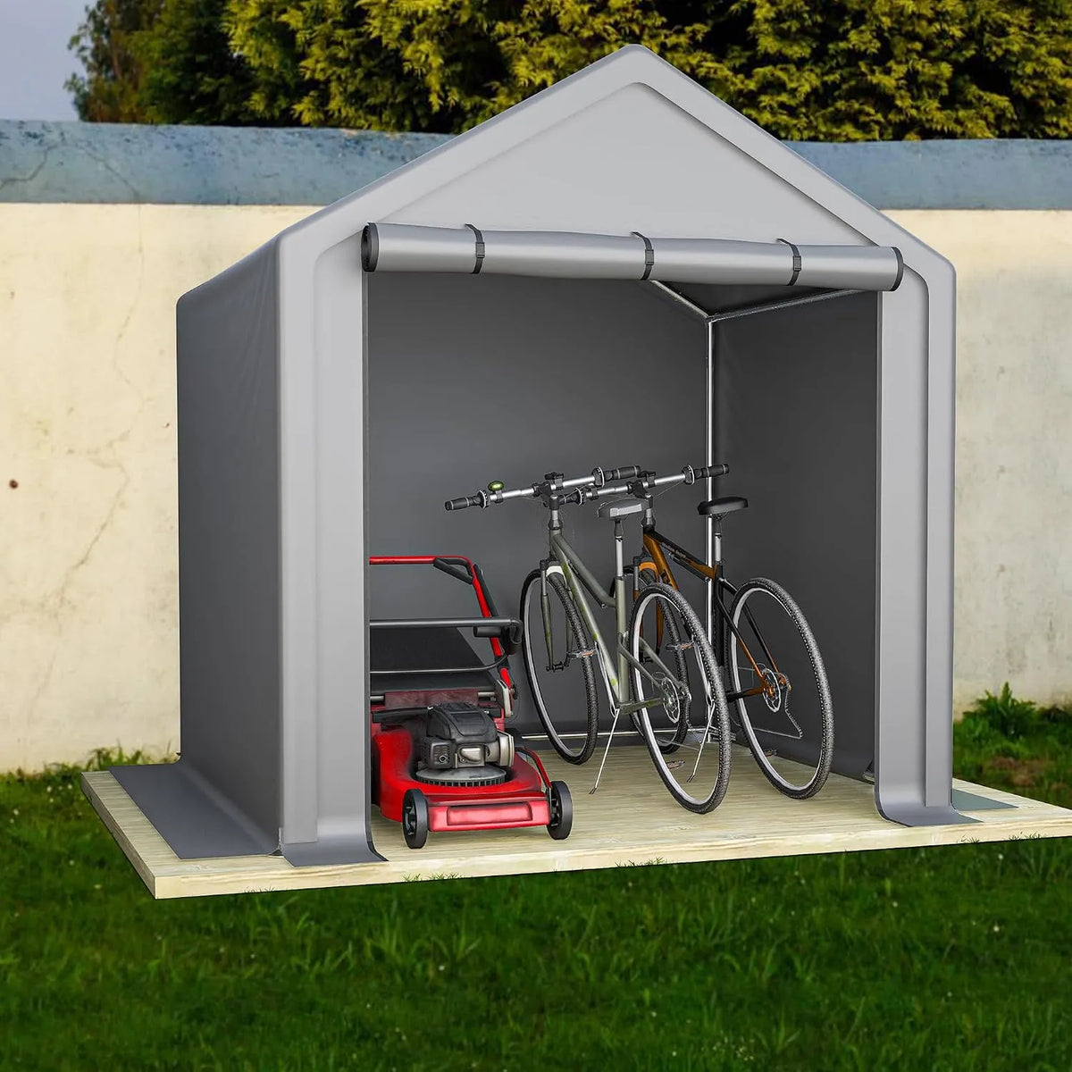 Geräteschuppen, Wetterfestes Gartenhaus & Werkzeugzelt aus Stahlrahmen & PE-Plane, Maße 190 x 170 x 200 cm, Fahrradgarage & Lagerzelt mit Rolltor