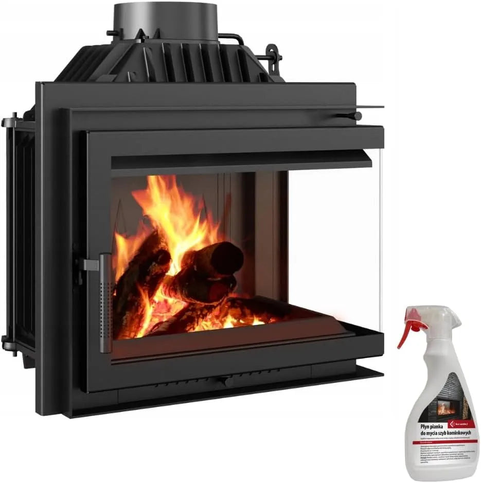 Kamineinsatz KRATKI, Gusseisen Simple rechts 8 kW Ø 150 mit Kaminscheibenreiniger
