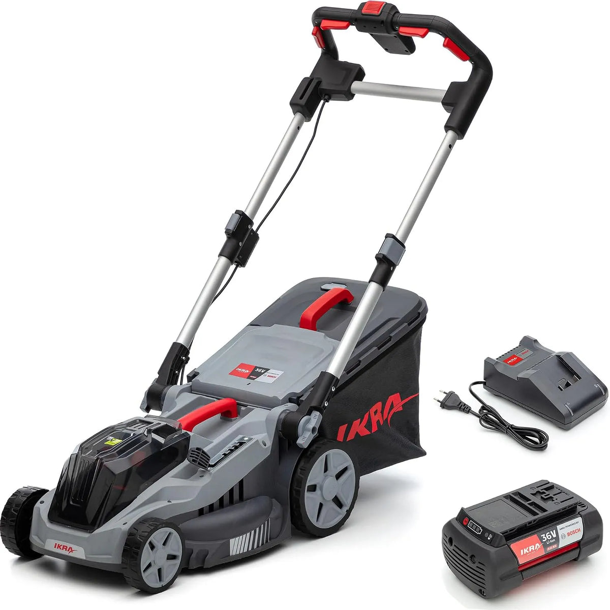 Bosch Rasenmäher 3in1 IB-LM 38 30-75mm, inklusive. Akku 36V 4Ah & Ladegerät, IKRA 36V Mulchmäher, Rasenflächen bis 400m², Schnittbreite 38cm
